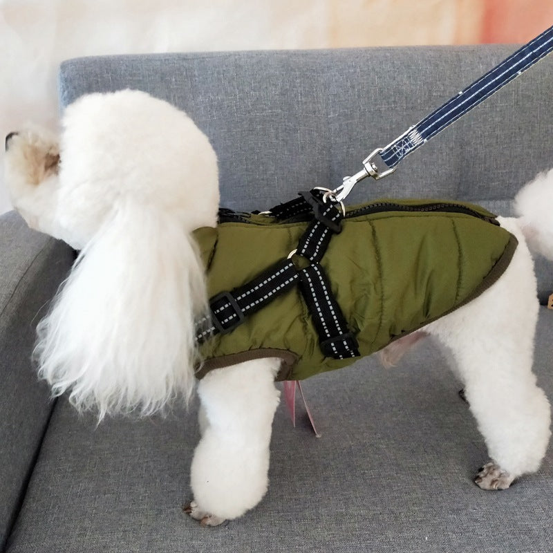 Army green waterproof dog winter coat
