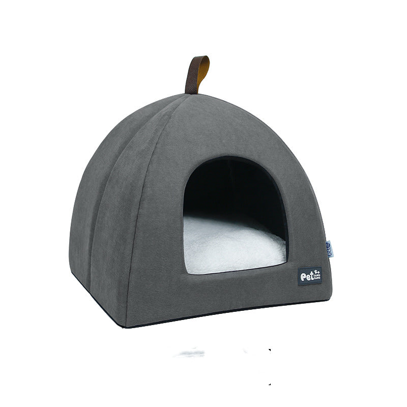 Grey soft dome pet hideaway with plush inner cushion