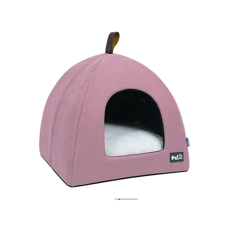 Pink soft dome pet hideaway with plush inner cushion
