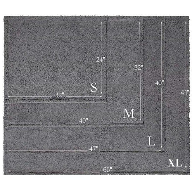 Washable pet blanket size guide from XS to XL