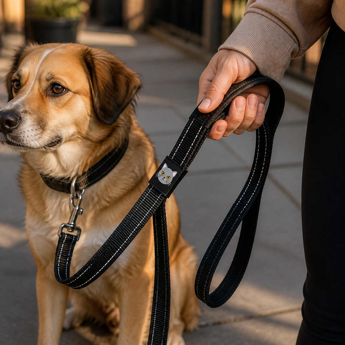Tommy Murr double-handle reflective dog leash used for close control