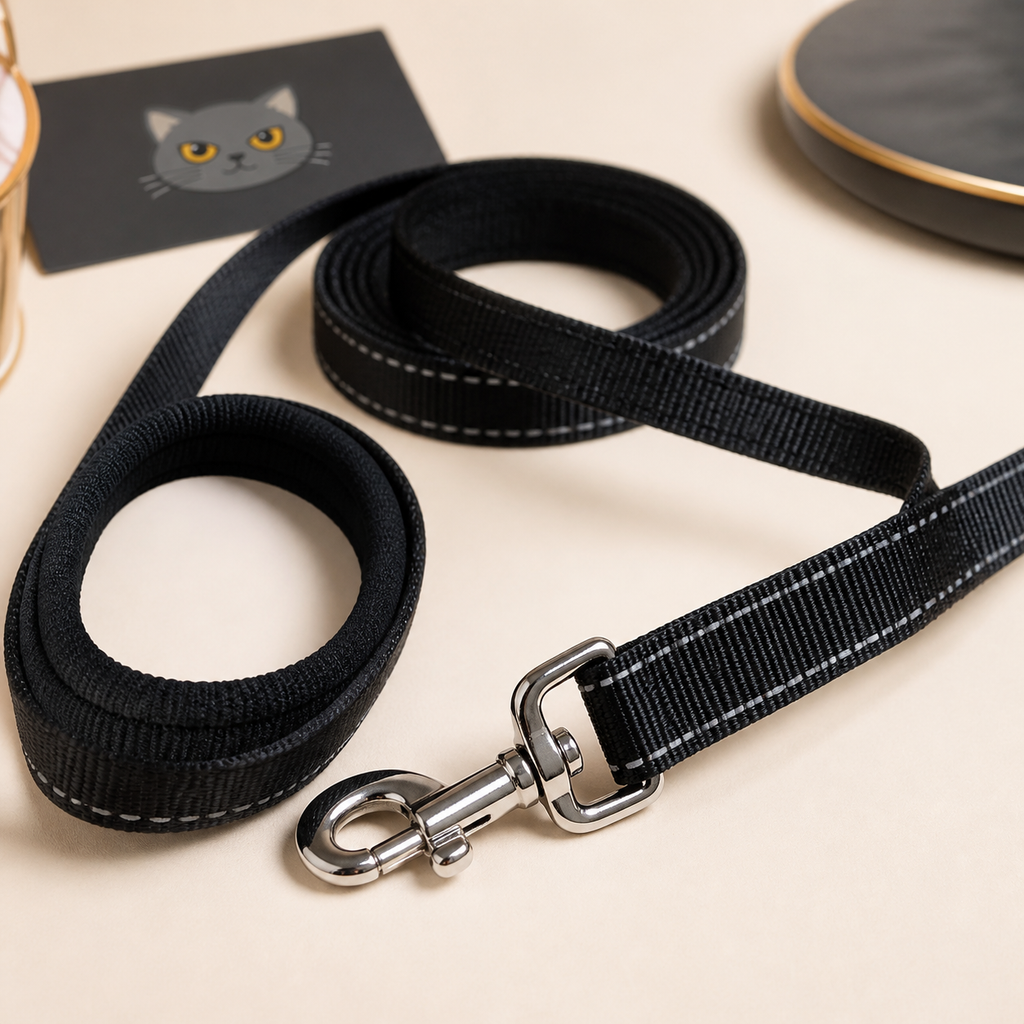 Tommy Murr reflective dog leash padded handles stitching and swivel clip detail