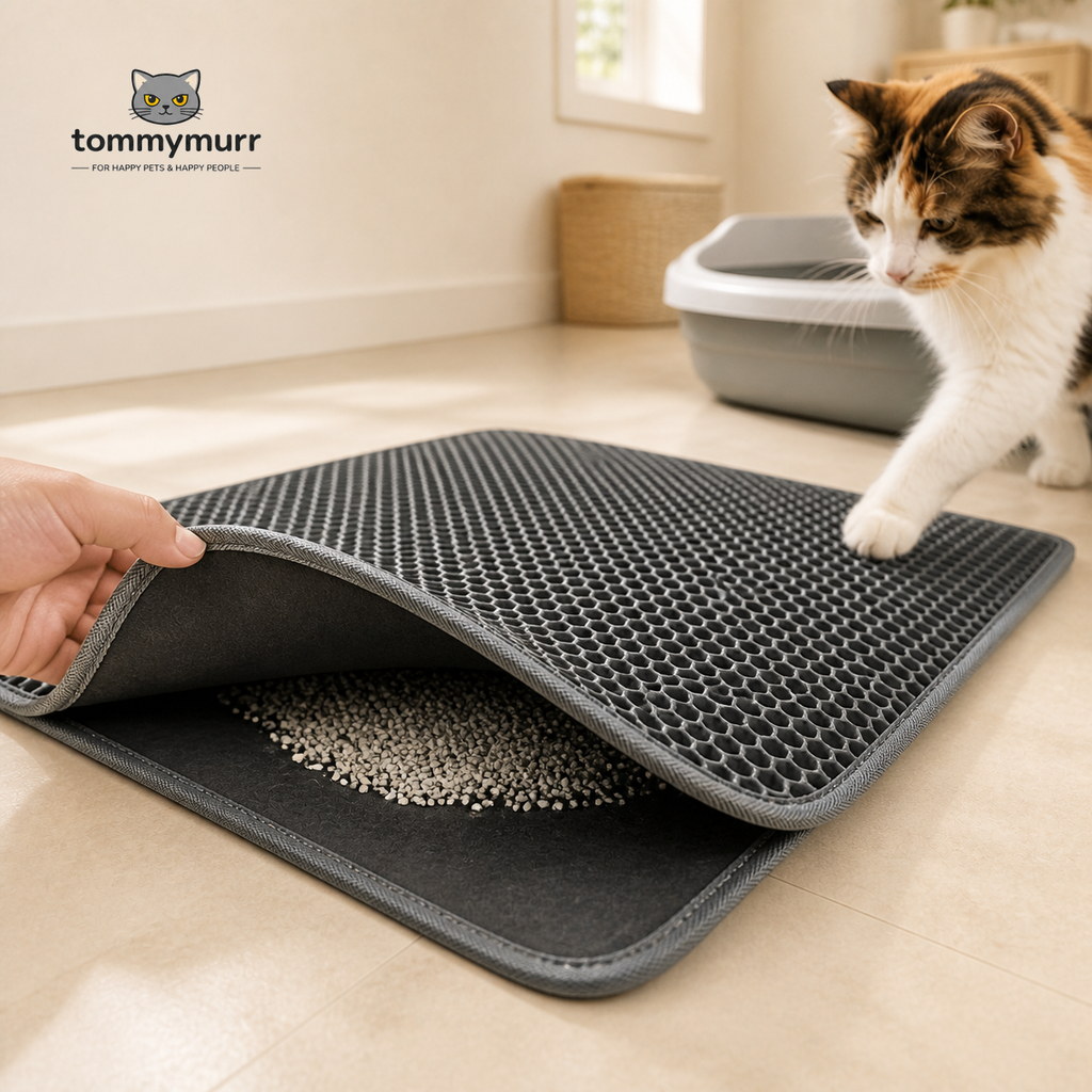 Tommy Murr Honeycomb Cat Litter Mat lifted layer cleanup detail