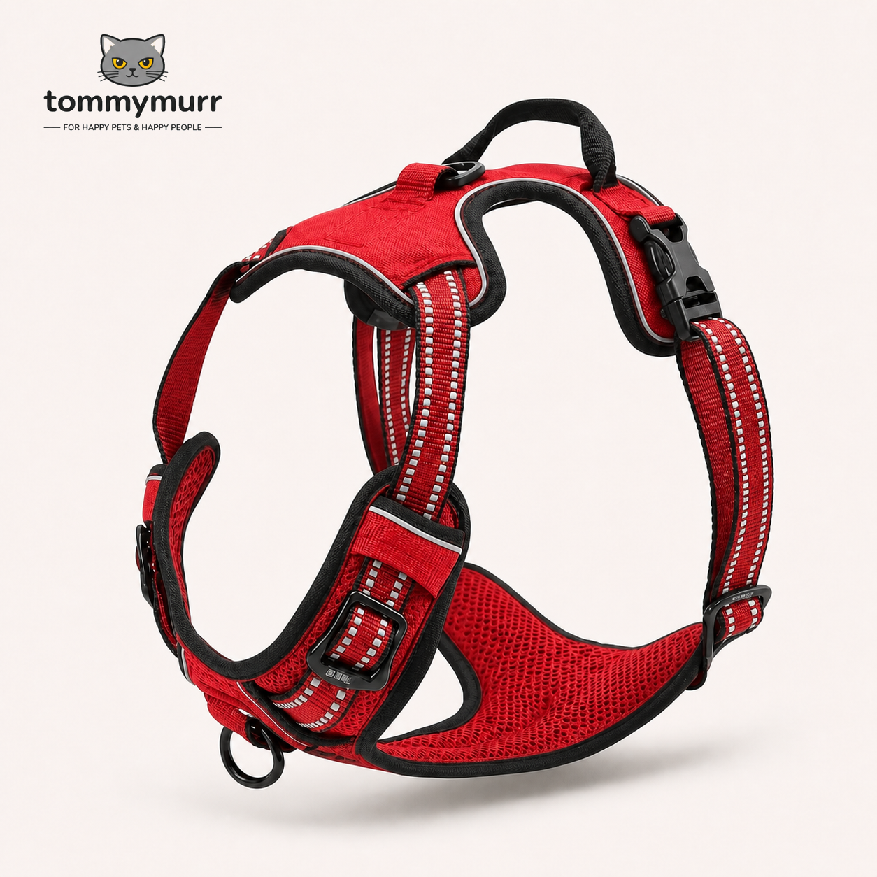 Tommy Murr reflective adjustable dog harness in Red