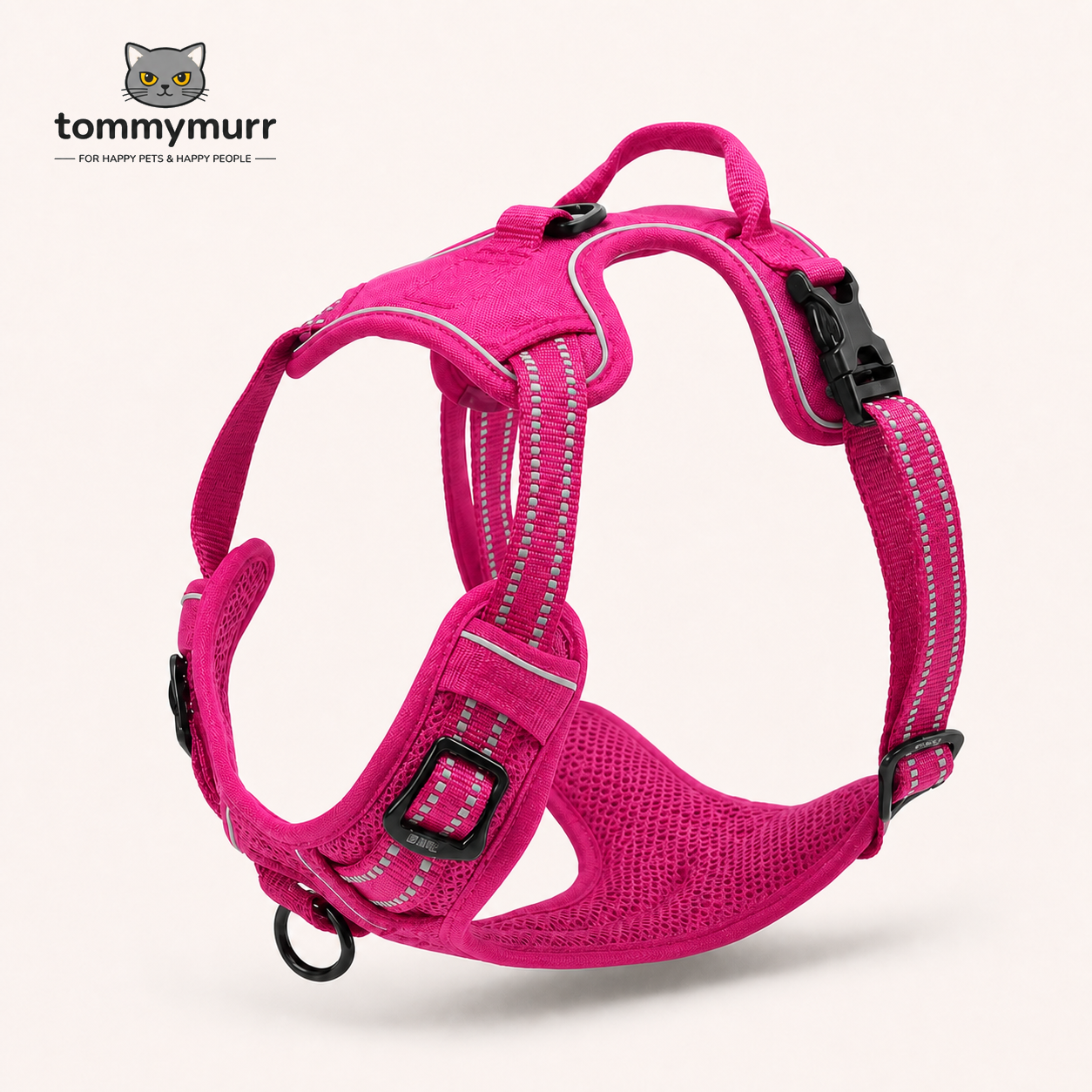 Tommy Murr reflective adjustable dog harness in Rose Red