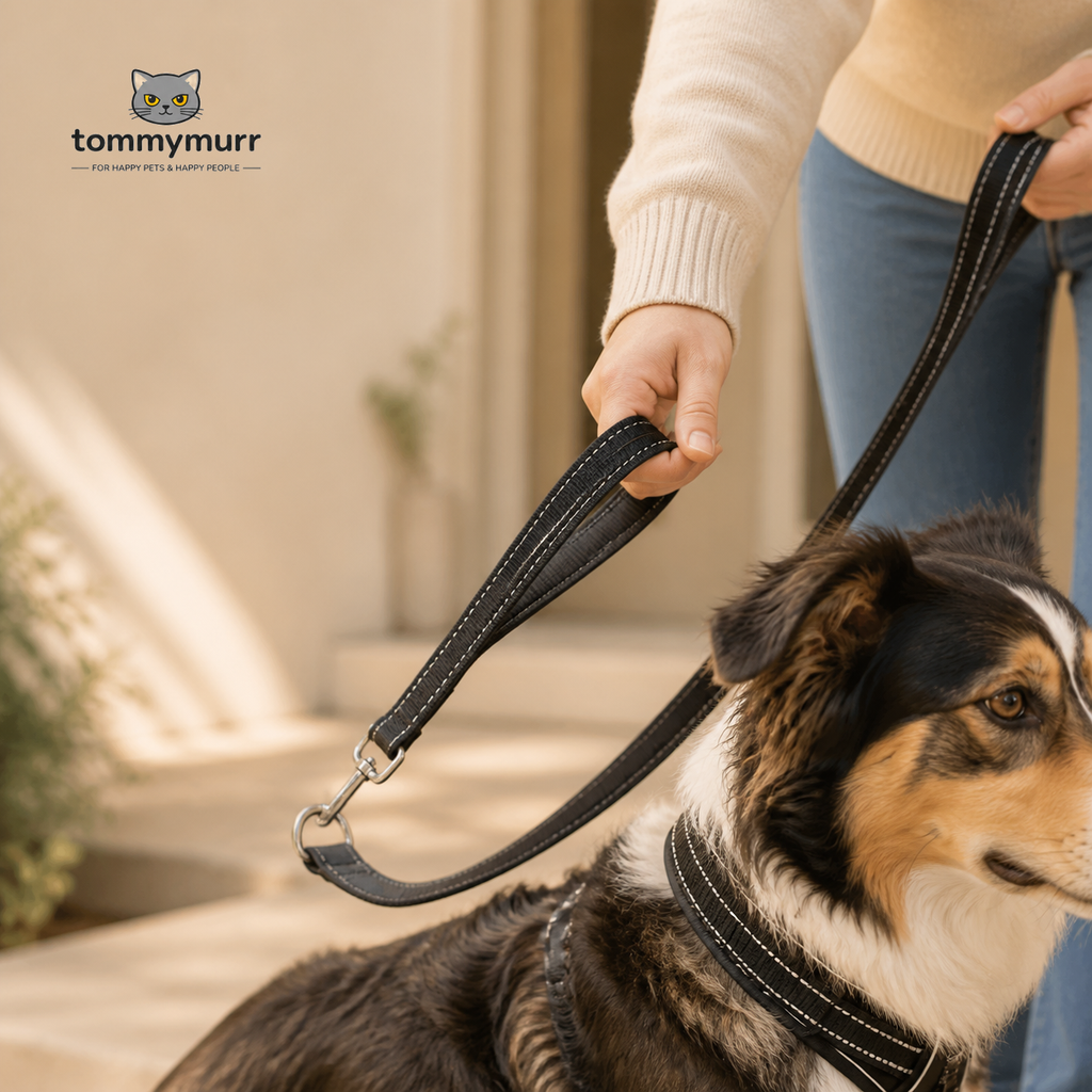 Tommy Murr Reflective Double-Handle Dog Leash close control handle detail