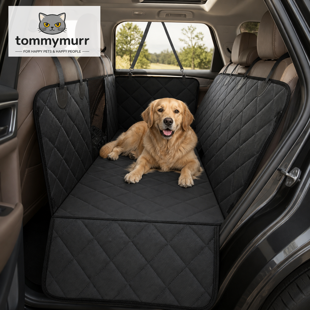 Tommy Murr waterproof dog back seat extender cover installed in an SUV