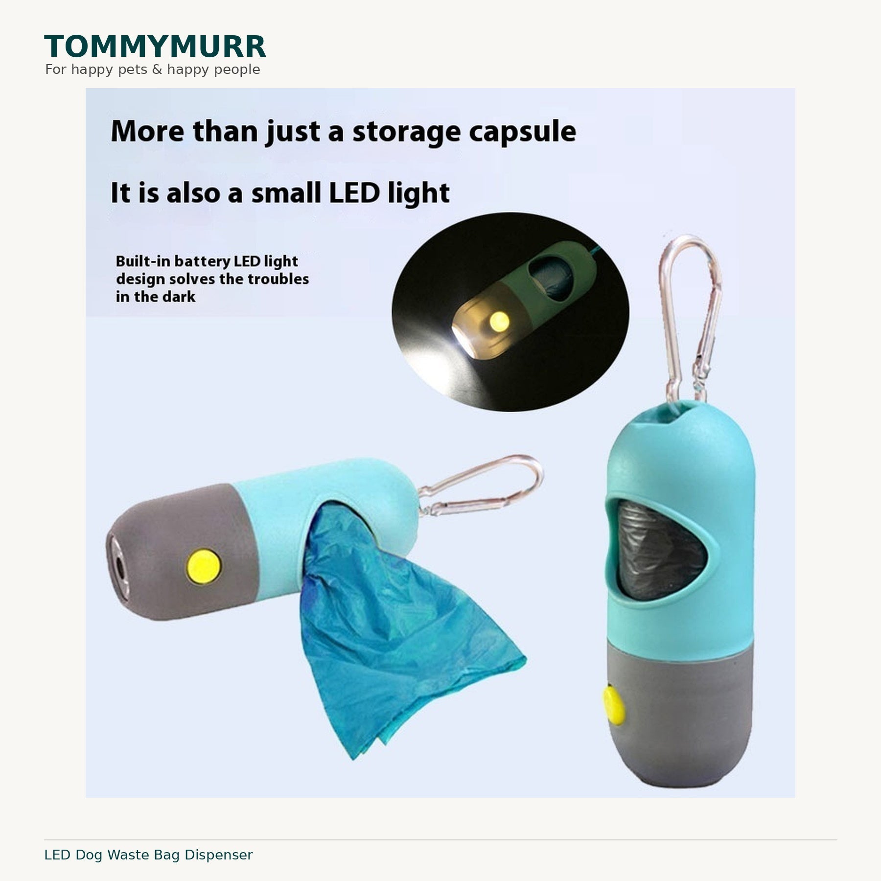 TOMMYMURR LED dog waste bag dispenser features