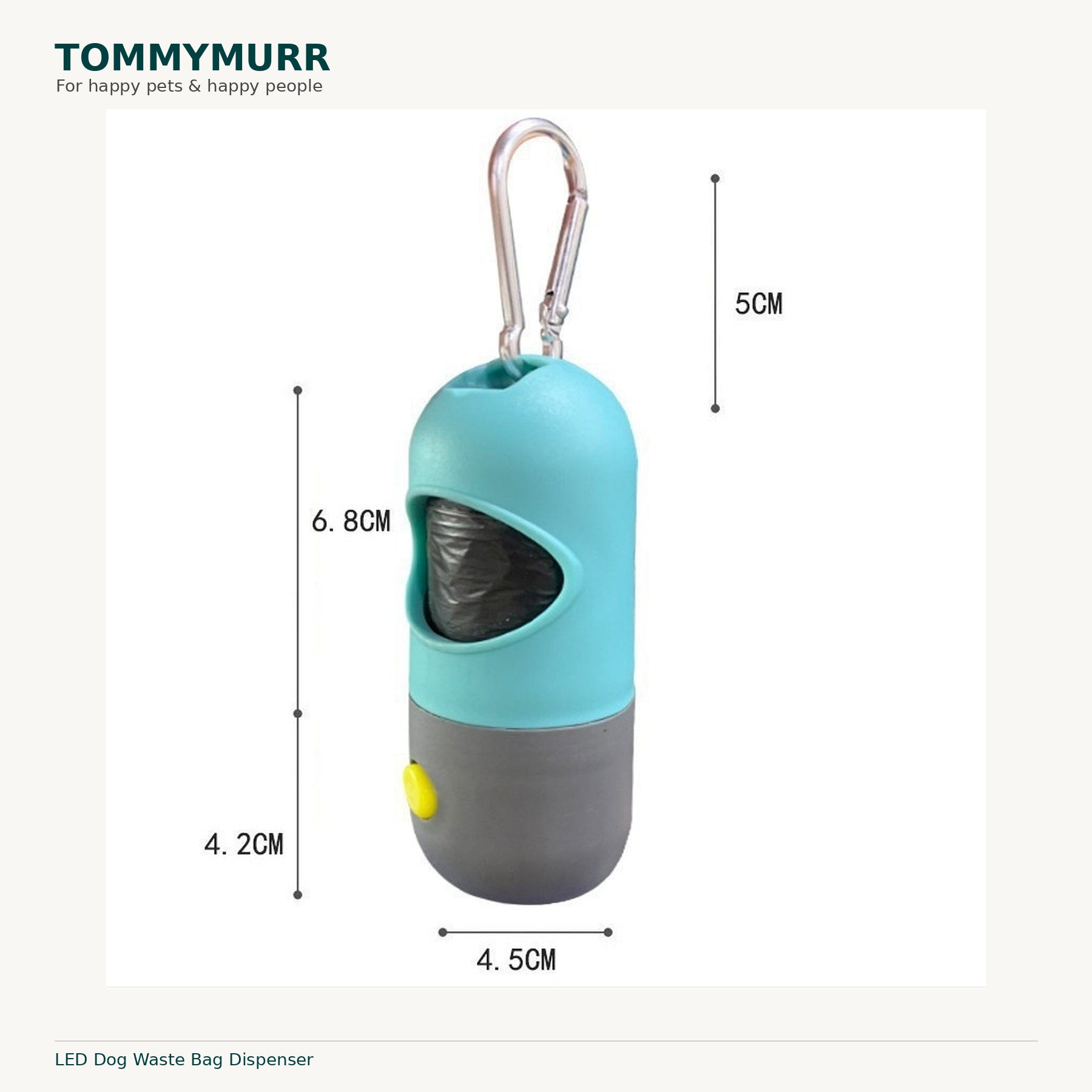 TOMMYMURR LED dog waste bag dispenser size guide